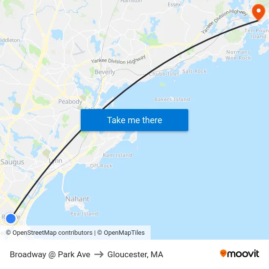 Broadway @ Park Ave to Gloucester, MA map