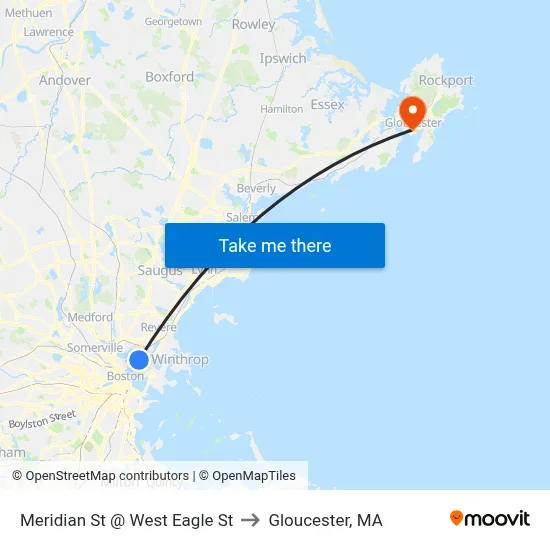 Meridian St @ West Eagle St to Gloucester, MA map