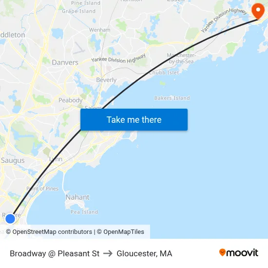 Broadway @ Pleasant St to Gloucester, MA map