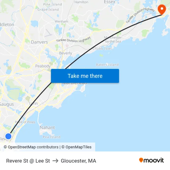Revere St @ Lee St to Gloucester, MA map