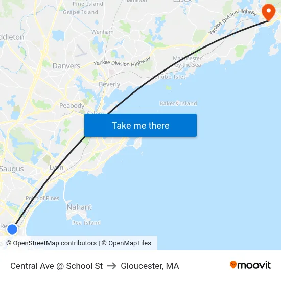 Central Ave @ School St to Gloucester, MA map