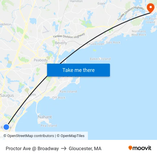 Proctor Ave @ Broadway to Gloucester, MA map