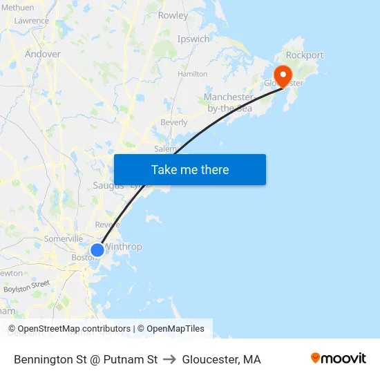 Bennington St @ Putnam St to Gloucester, MA map