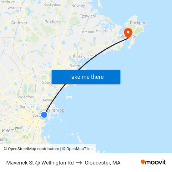 Maverick St @ Wellington Rd to Gloucester, MA map