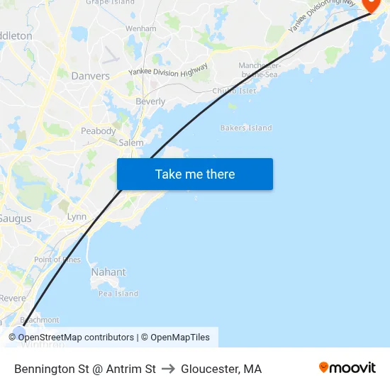 Bennington St @ Antrim St to Gloucester, MA map