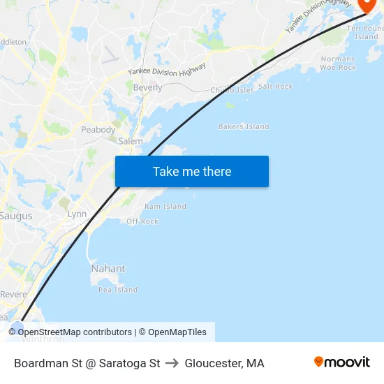 Boardman St @ Saratoga St to Gloucester, MA map