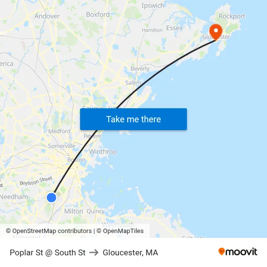 Poplar St @ South St to Gloucester, MA map