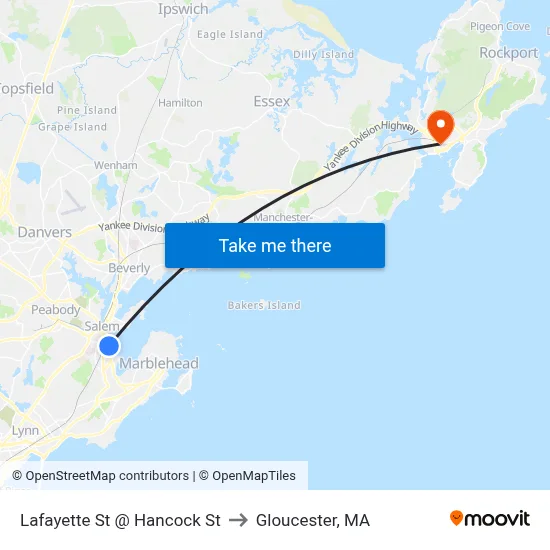Lafayette St @ Hancock St to Gloucester, MA map