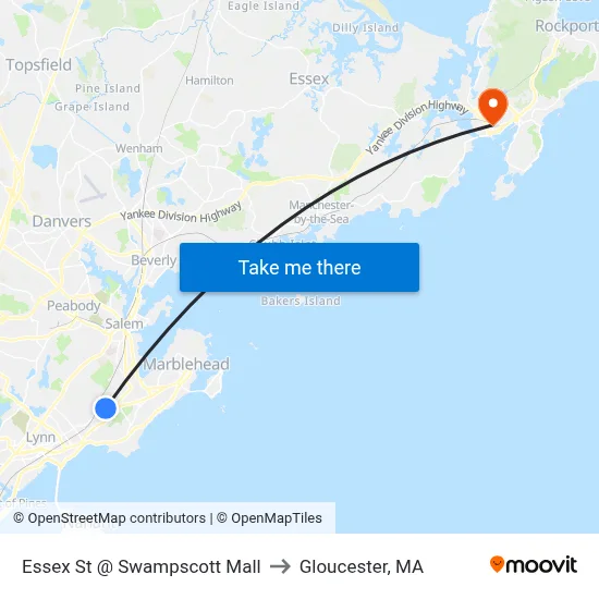 Essex St @ Swampscott Mall to Gloucester, MA map