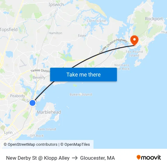 New Derby St @ Klopp Alley to Gloucester, MA map