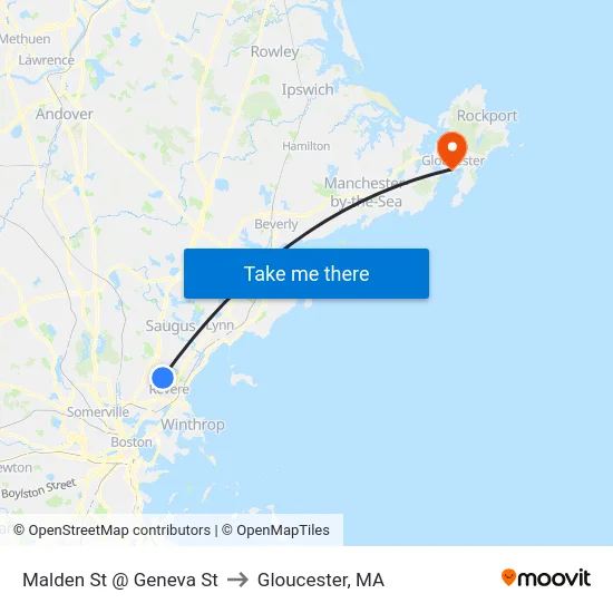 Malden St @ Geneva St to Gloucester, MA map