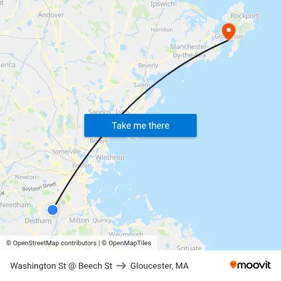 Washington St @ Beech St to Gloucester, MA map