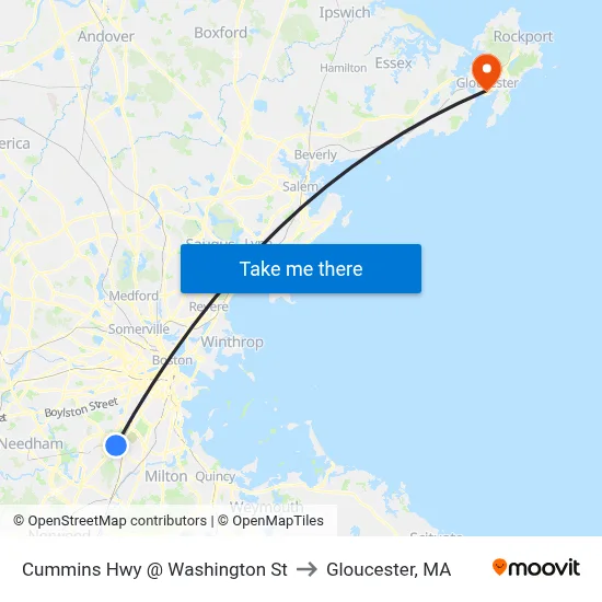 Cummins Hwy @ Washington St to Gloucester, MA map
