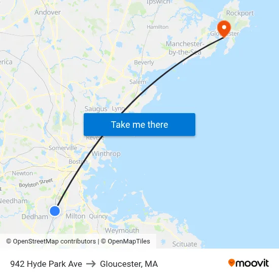 942 Hyde Park Ave to Gloucester, MA map