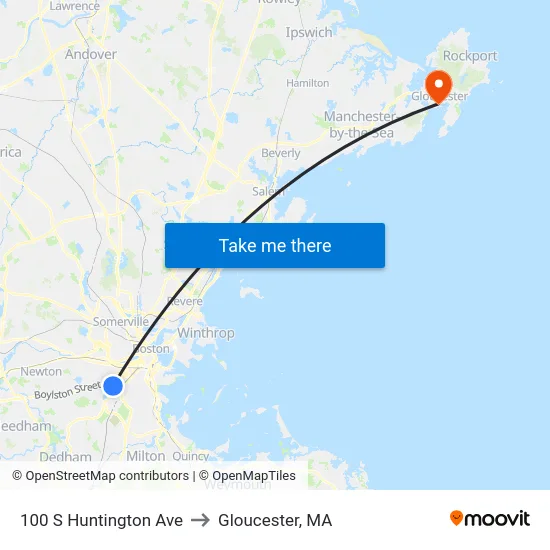 100 S Huntington Ave to Gloucester, MA map