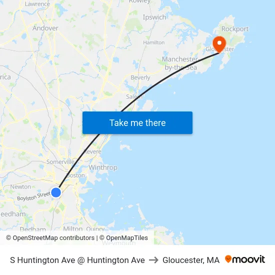 S Huntington Ave @ Huntington Ave to Gloucester, MA map