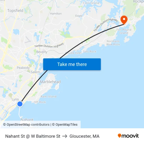 Nahant St @ W Baltimore St to Gloucester, MA map