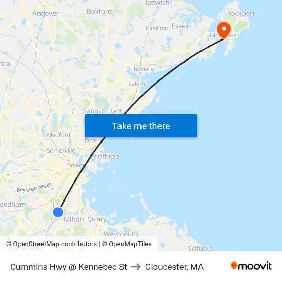 Cummins Hwy @ Kennebec St to Gloucester, MA map