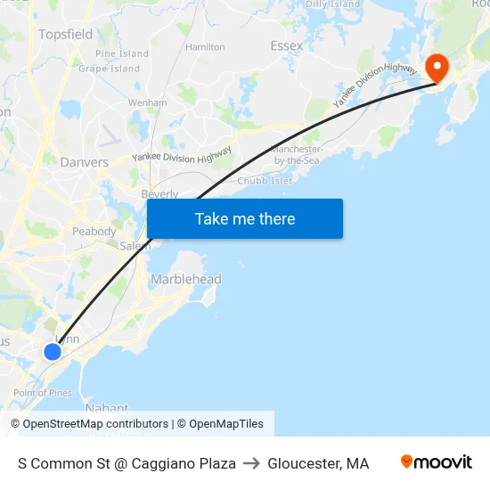 S Common St @ Caggiano Plaza to Gloucester, MA map