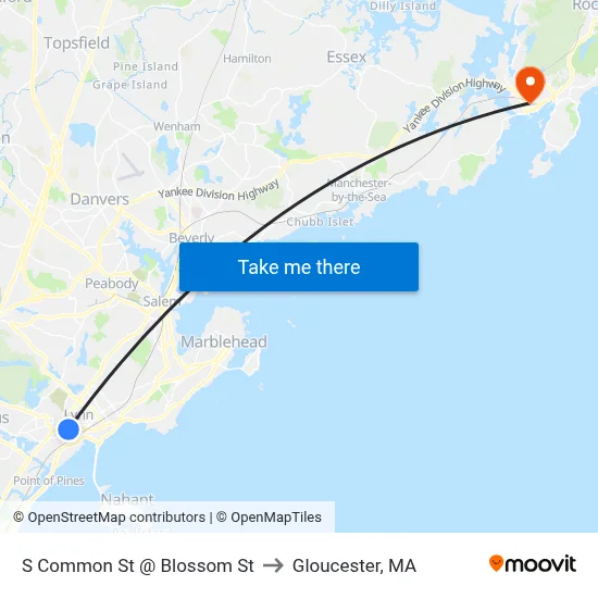 S Common St @ Blossom St to Gloucester, MA map