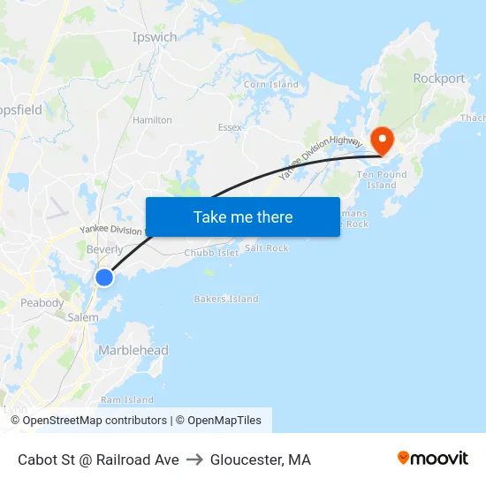 Cabot St @ Railroad Ave to Gloucester, MA map