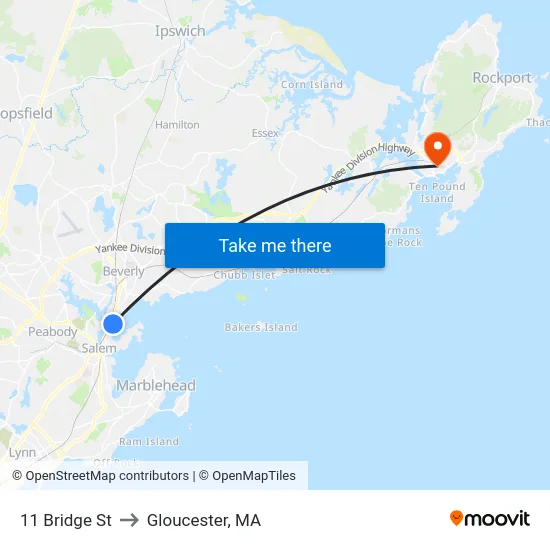 11 Bridge St to Gloucester, MA map