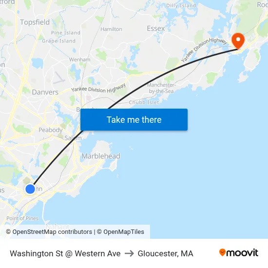 Washington St @ Western Ave to Gloucester, MA map