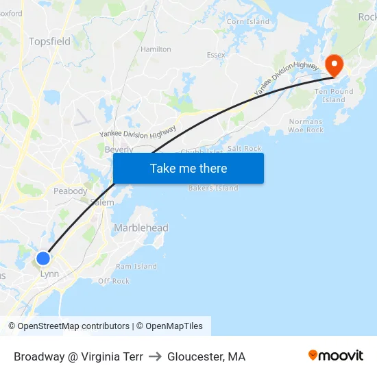 Broadway @ Virginia Terr to Gloucester, MA map