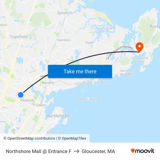 Northshore Mall @ Entrance F to Gloucester, MA map