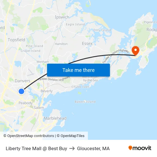 Liberty Tree Mall @ Best Buy to Gloucester, MA map