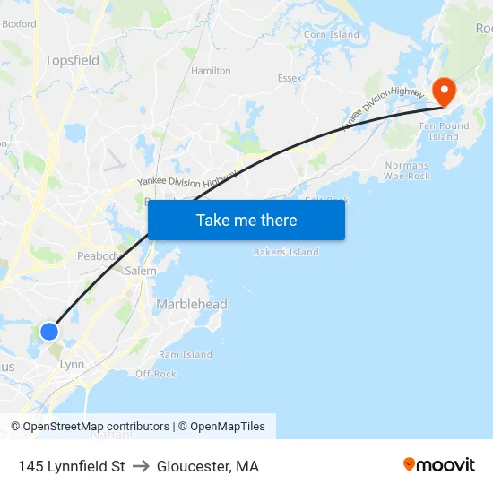 145 Lynnfield St to Gloucester, MA map