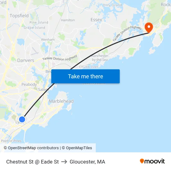 Chestnut St @ Eade St to Gloucester, MA map