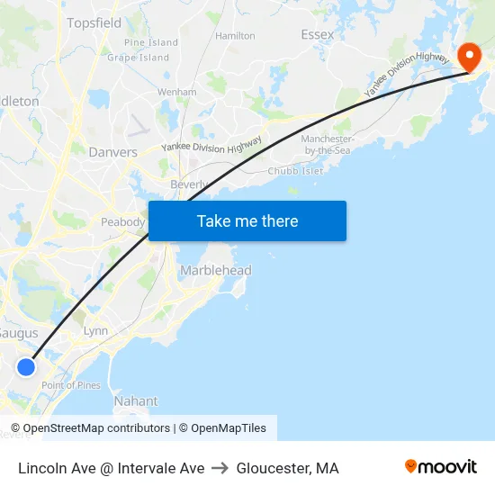 Lincoln Ave @ Intervale Ave to Gloucester, MA map