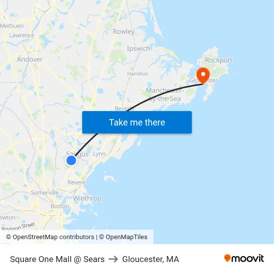 Square One Mall @ Sears to Gloucester, MA map