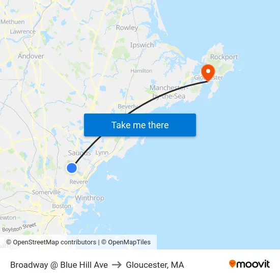 Broadway @ Blue Hill Ave to Gloucester, MA map