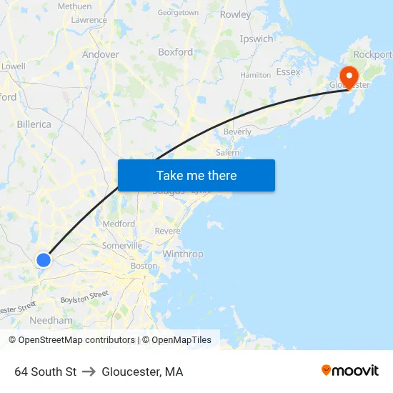 64 South St to Gloucester, MA map