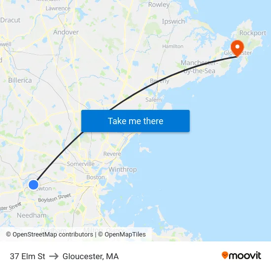 37 Elm St to Gloucester, MA map