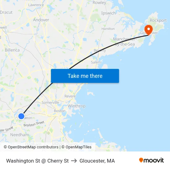 Washington St @ Cherry St to Gloucester, MA map