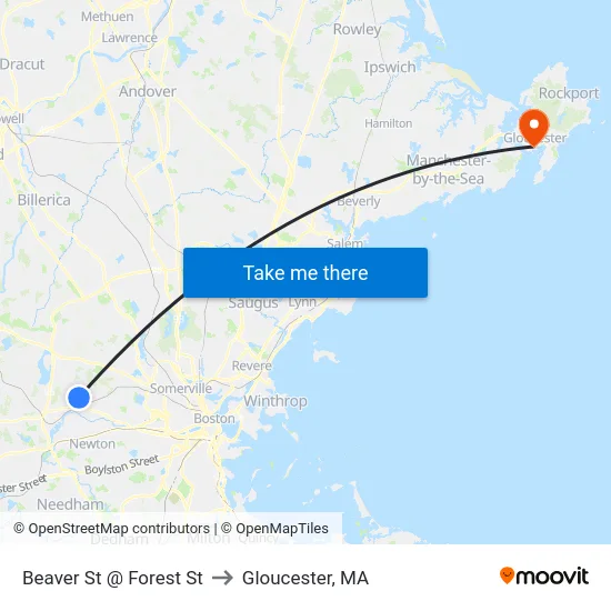 Beaver St @ Forest St to Gloucester, MA map