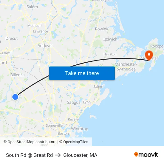 South Rd @ Great Rd to Gloucester, MA map