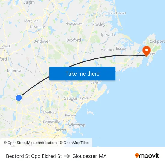 Bedford St Opp Eldred St to Gloucester, MA map
