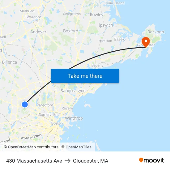 430 Massachusetts Ave to Gloucester, MA map