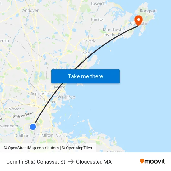 Corinth St @ Cohasset St to Gloucester, MA map