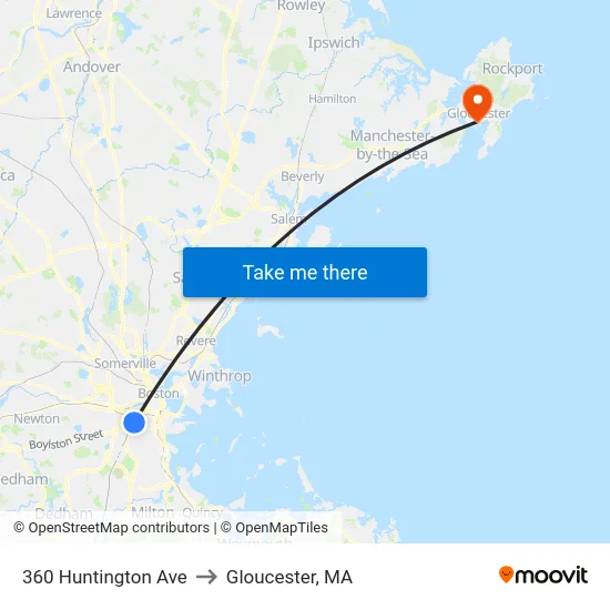 360 Huntington Ave to Gloucester, MA map