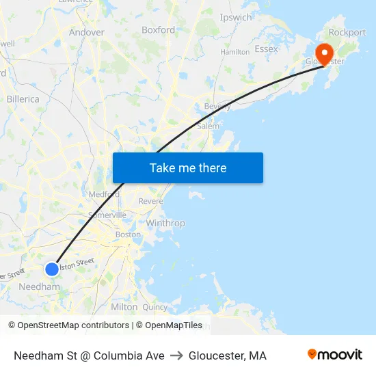 Needham St @ Columbia Ave to Gloucester, MA map