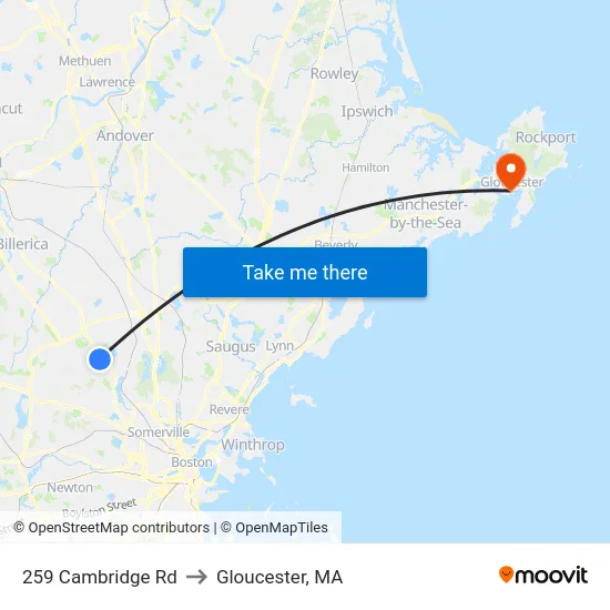 259 Cambridge Rd to Gloucester, MA map