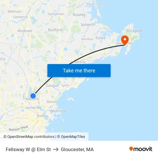 Fellsway W @ Elm St to Gloucester, MA map