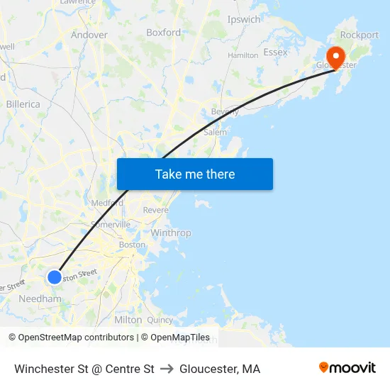 Winchester St @ Centre St to Gloucester, MA map