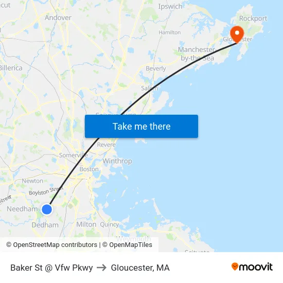 Baker St @ Vfw Pkwy to Gloucester, MA map