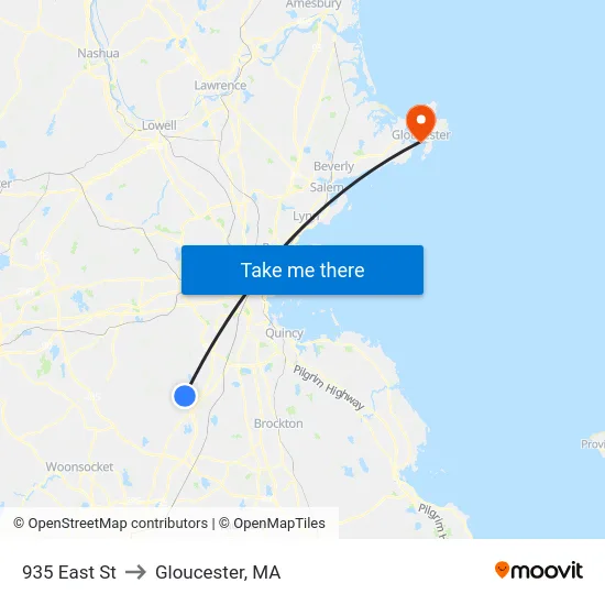 935 East St to Gloucester, MA map
